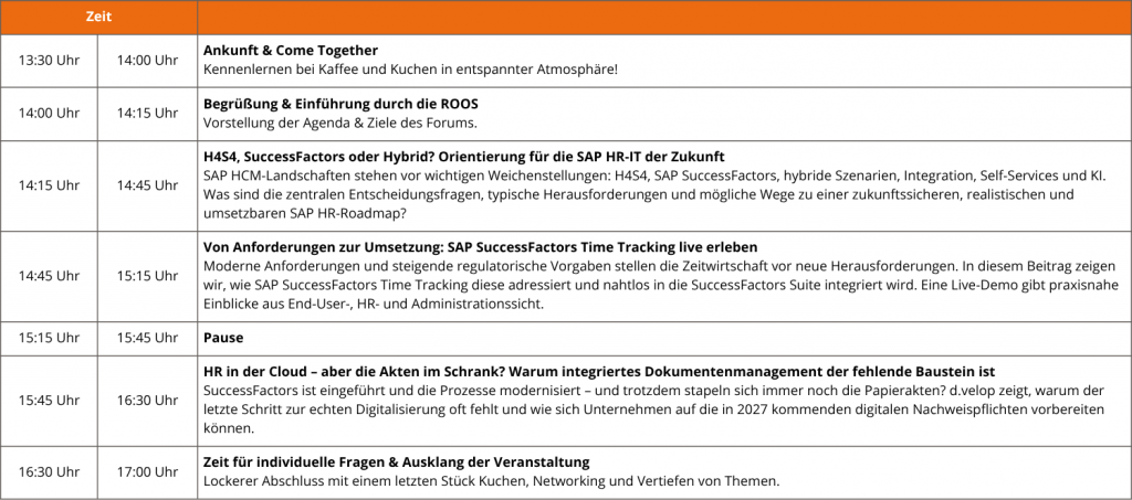 Agenda des SAP HR Cloud Forum